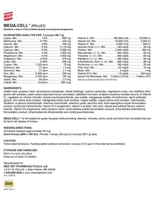 Show full view: Med-Vet Pharmaceuticals (MVP) Mega-Cell Pellets Horse Supplement, 5-lb slide 2 of 6