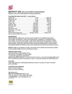 Show full view: Med-Vet Pharmaceuticals (MVP) Biotin II-22X Pellets Horse Supplement, 15-lb slide 2 of 3
