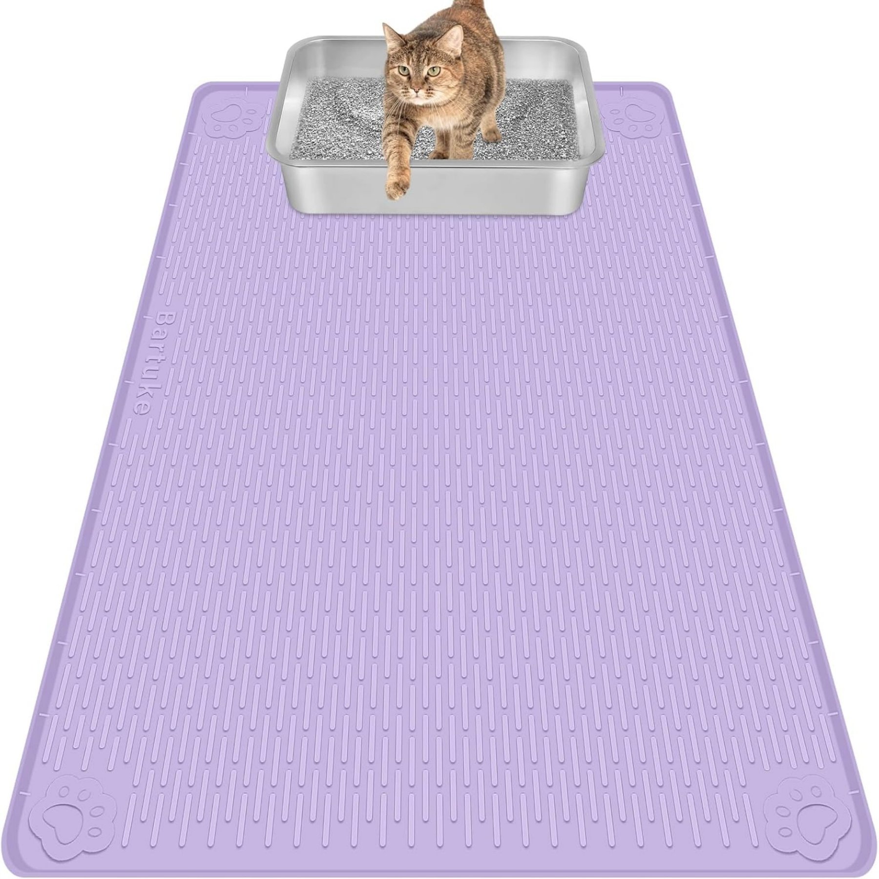 Bartuke Silicone Scatter Control Soft & Easy to Clean Cat Litter Trapping Mat, Purple, X-Large: 40 x 28-in