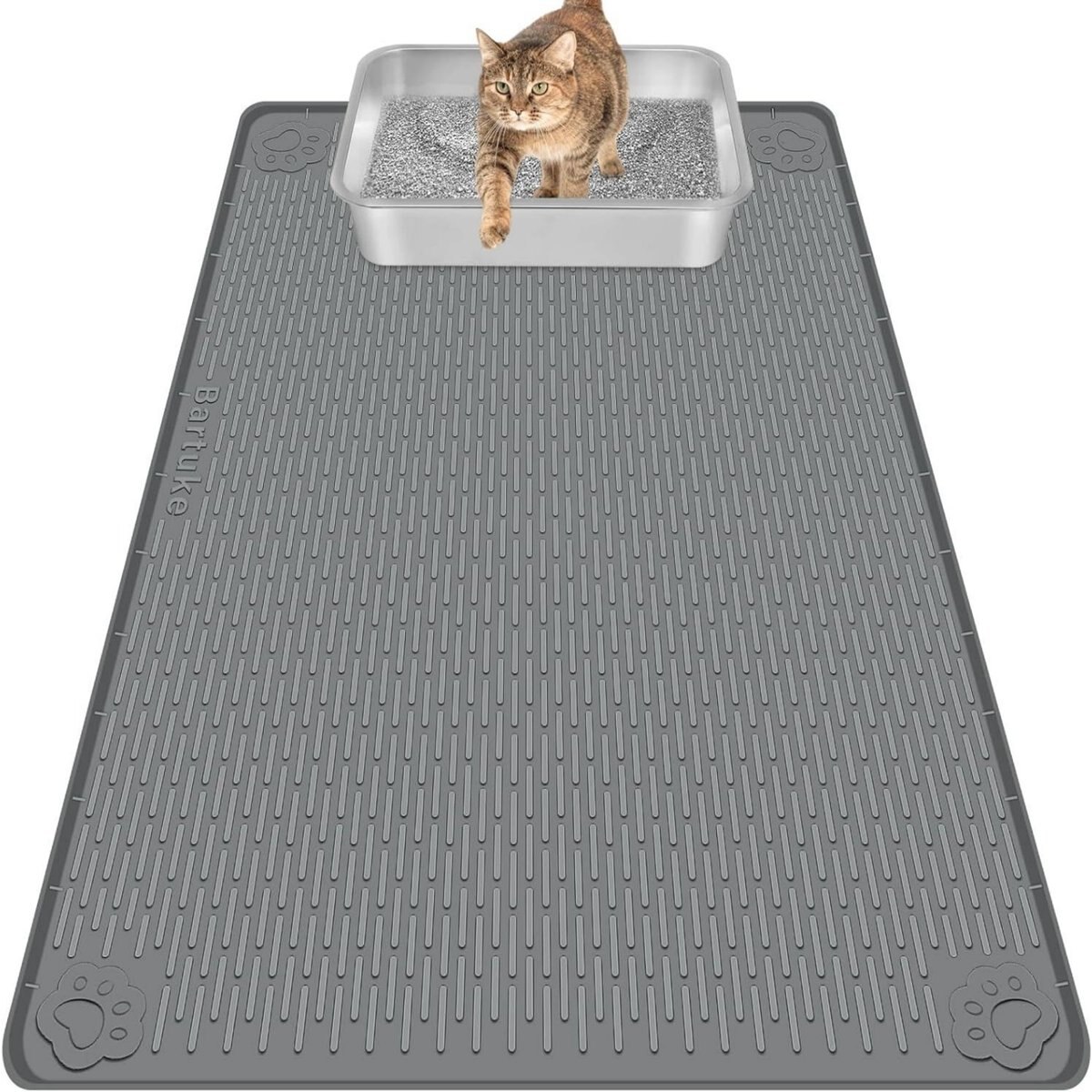 Bartuke Silicone Scatter Control Soft & Easy to Clean Cat Litter Trapping Mat, Dark Grey, X-Large: 40 x 28-in