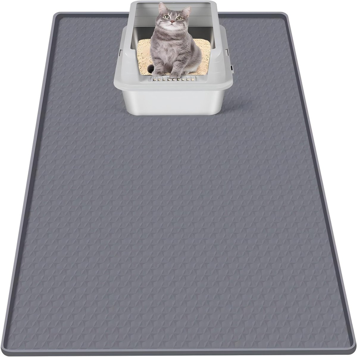 Bartuke Silicone Scatter Control Soft & Easy to Clean Cat Litter Trapping Mat, Dark Grey, 51 x 25.6-in
