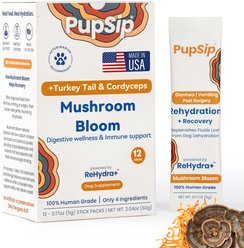PupSip Turkey Tail Mushroom with Low-Sodium Chicken Bone Broth Powder Digestive Support Supplement for Dogs, 12 count