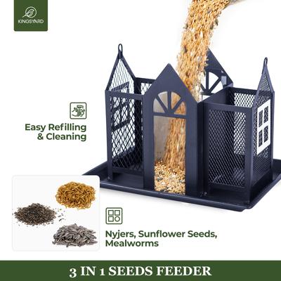 Show full view: Kingsyard Wild Bird House & Triple Feeder, Silver/Black slide 3 of 8