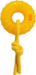 Outward Hound Treat Stuffer Game Gummiez Peach Scent Ring 2-in-1 Tough Dental Dog Chew Toy, Yellow