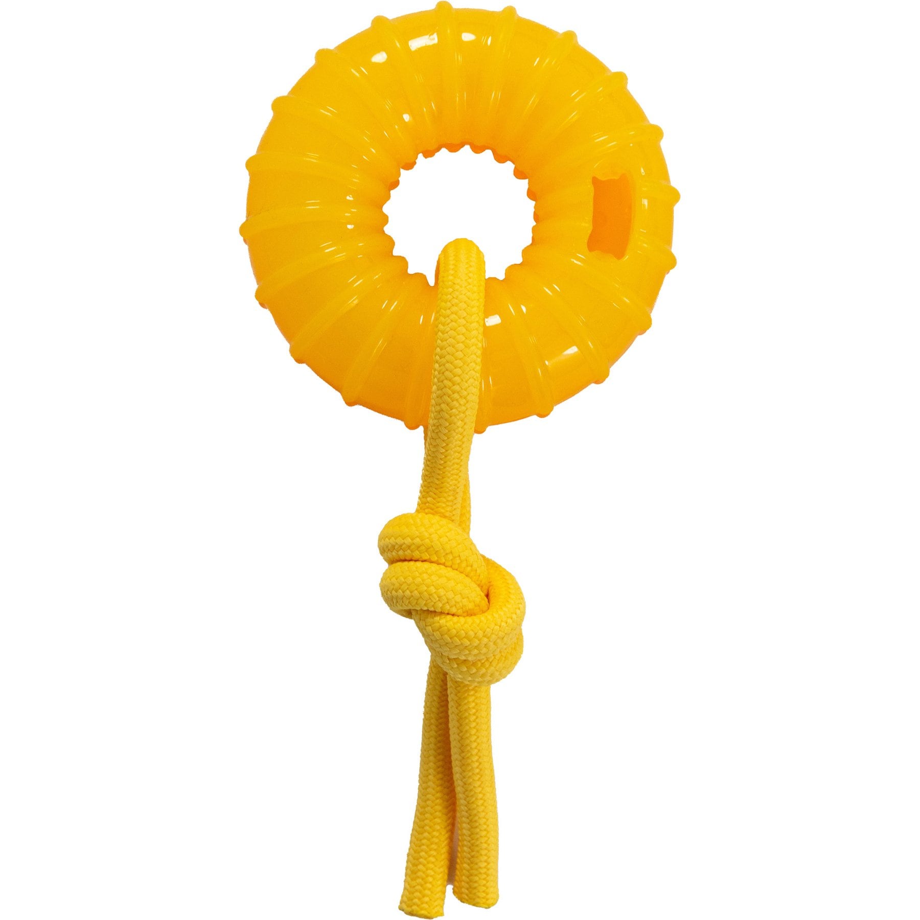 Outward Hound Treat Stuffer Game Gummiez Peach Scent Ring 2-in-1 Tough Dental Dog Chew Toy, Yellow