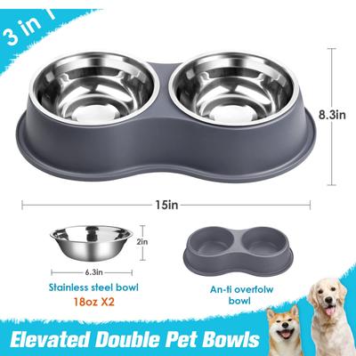 Show full view: UPSKY Non-Slip Resin Station Skid-Proof Stainless Steel Dog & Cat Water & Food Bowls, Grey, 60-oz slide 2 of 9