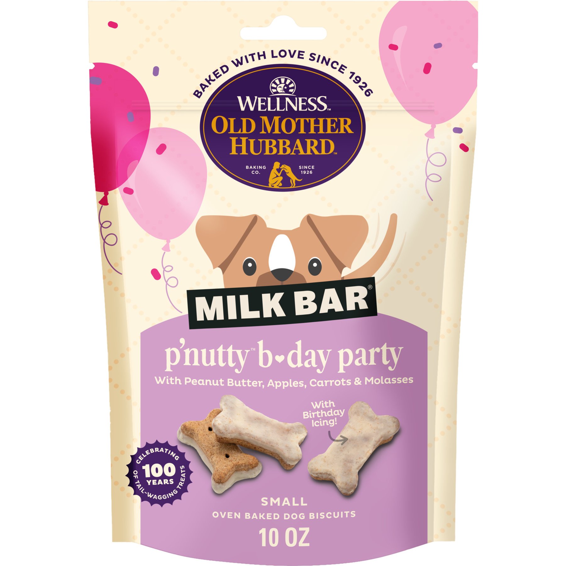 Old Mother Hubbard by Wellness Milk Bar P'Nutty B-Day Party Peanut Butter Biscuits Dog Treats, 10-oz bag