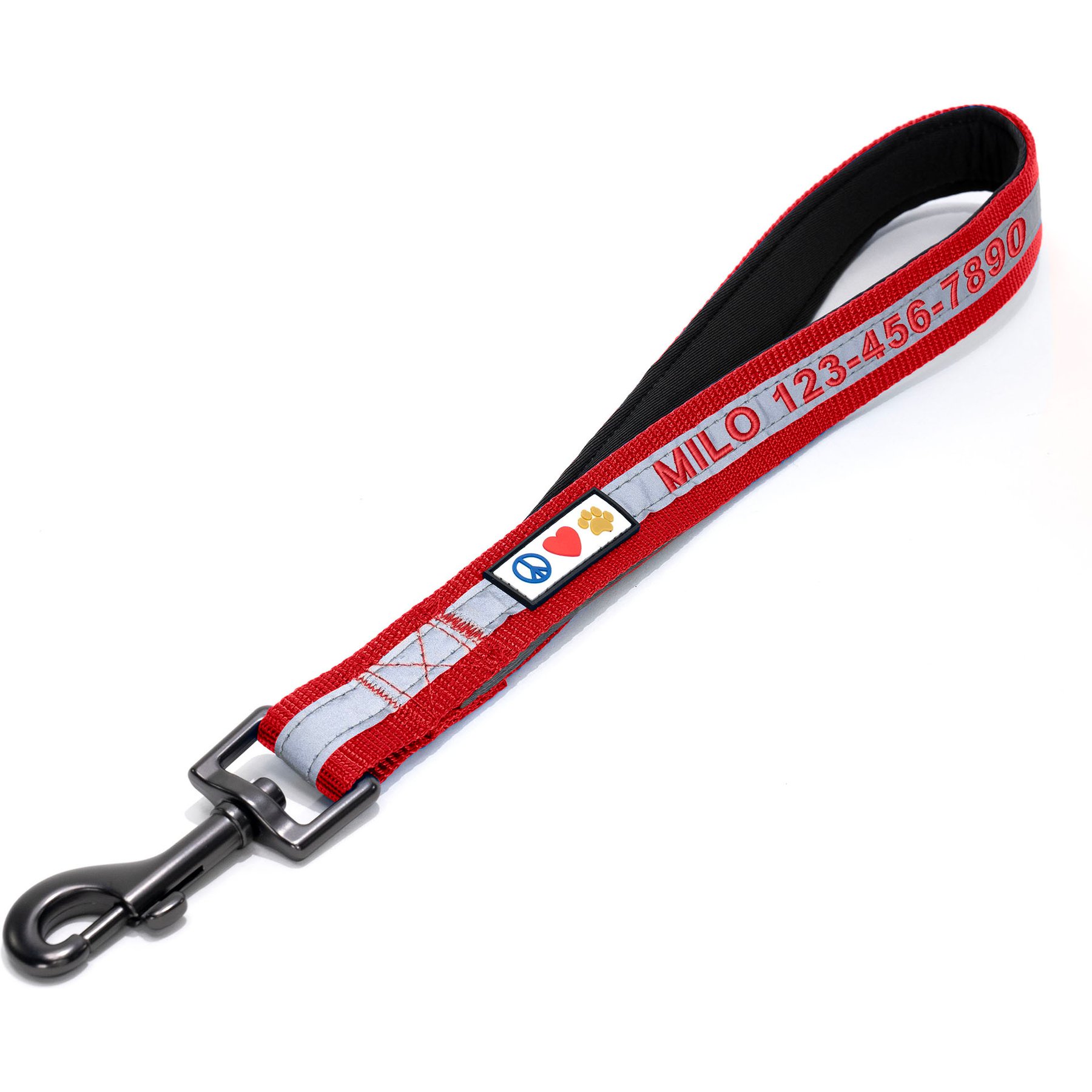 Pawtitas Personalized Padded Reflective Short Dog Leash, Red