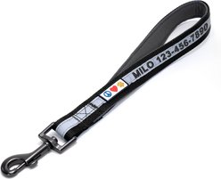 Pawtitas Personalized Padded Reflective Short Dog Leash, Black