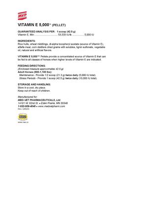Show full view: Med-Vet Pharmaceuticals (MVP) Vitamin E 5000 Pellets Horse Supplement, 3-lb slide 2 of 6