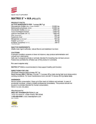 Show full view: Med-Vet Pharmaceuticals (MVP) Matrix 5 H/A Pellets Horse Supplement, 5-lb slide 2 of 6