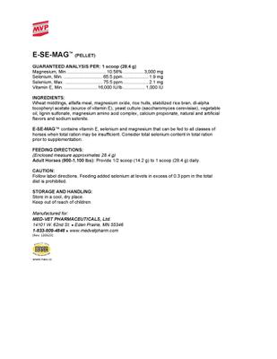 Show full view: Med-Vet Pharmaceuticals (MVP) E-Se-Mag Pellets Horse Supplement, 10-lb slide 2 of 5
