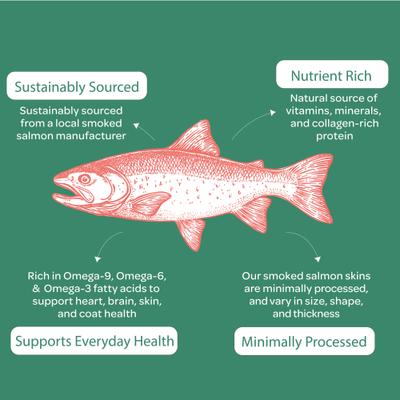 Show full view: Wholesome Pride Pet Treats Smoked Salmon Skins Grain-Free dehydrated Dog Treats, 4-oz bag slide 5 of 10