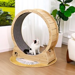 RYPetmia Indoor Interactive Exercise Wheel Cat Toy with Replaceable Runway & Safety Lock, 39.37 x 14.37 x 42.12-in, Natural