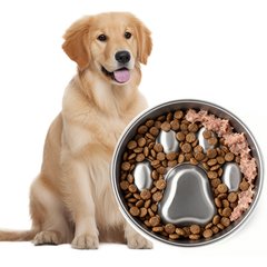 PawsPik Stainless Steel Four-Ridge Slow Feeder Dog Bowl