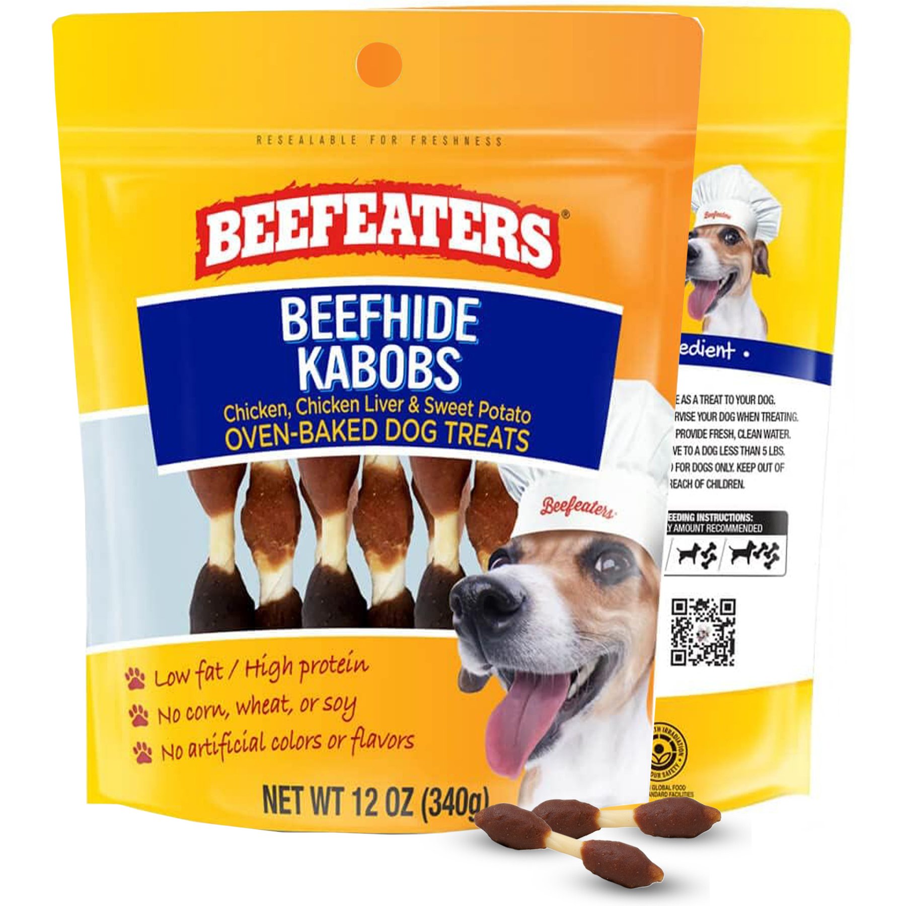 Beefeaters Beefhide Kabobs Real Chicken, Liver & Sweet Potato Rawhide Dog Chew, 12-oz bag