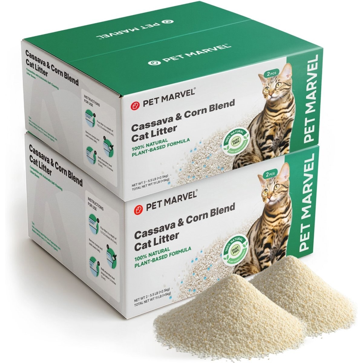 Pet Marvel Creamy Plant-Based Cassava Scented Clumping Cat Litter, 5.5-lb bag, case of 4