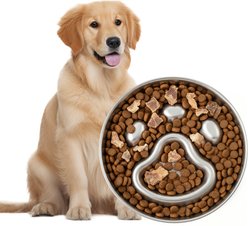 PawsPik Stainless Steel Three-Ridge Slow Feeder Dog Bowl