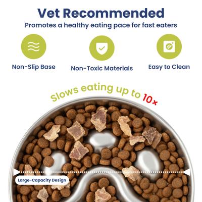 Show full view: PawsPik Stainless Steel Three-Ridge Slow Feeder Dog Bowl slide 4 of 9