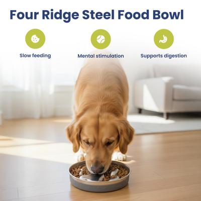 Show full view: PawsPik Stainless Steel Four-Ridge Slow Feeder Dog Bowl slide 2 of 9