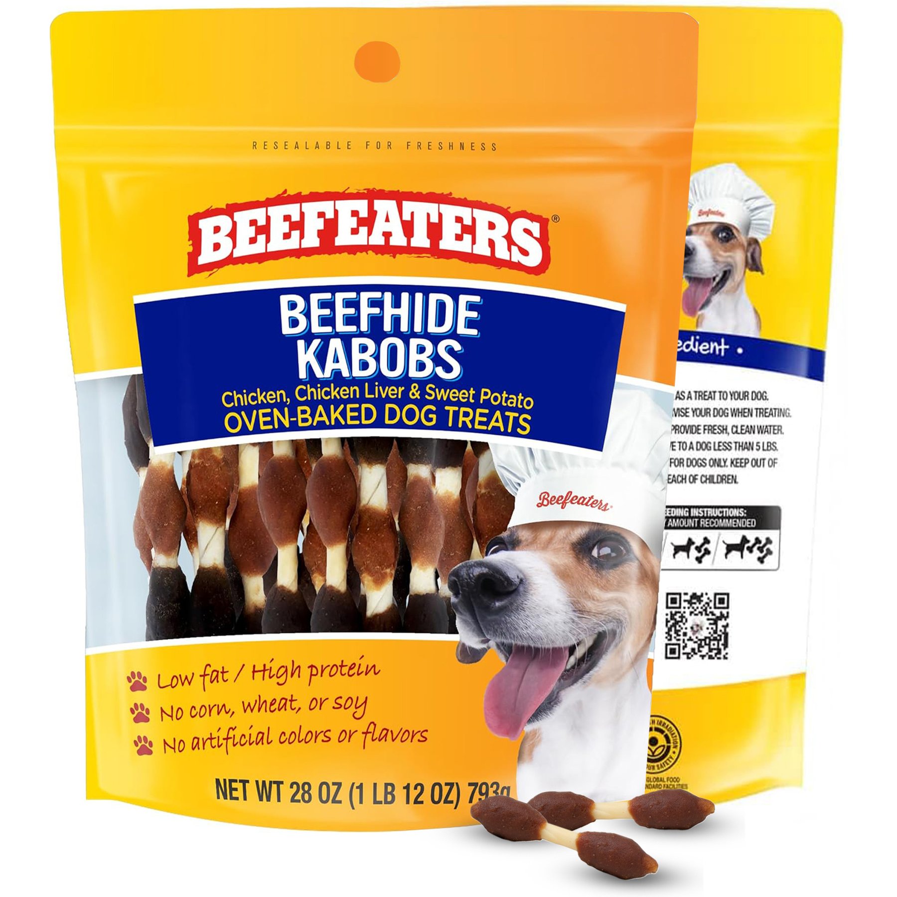 Beefeaters Beefhide Kabobs Real Chicken, Liver & Sweet Potato Rawhide Dog Chew, 28-oz bag