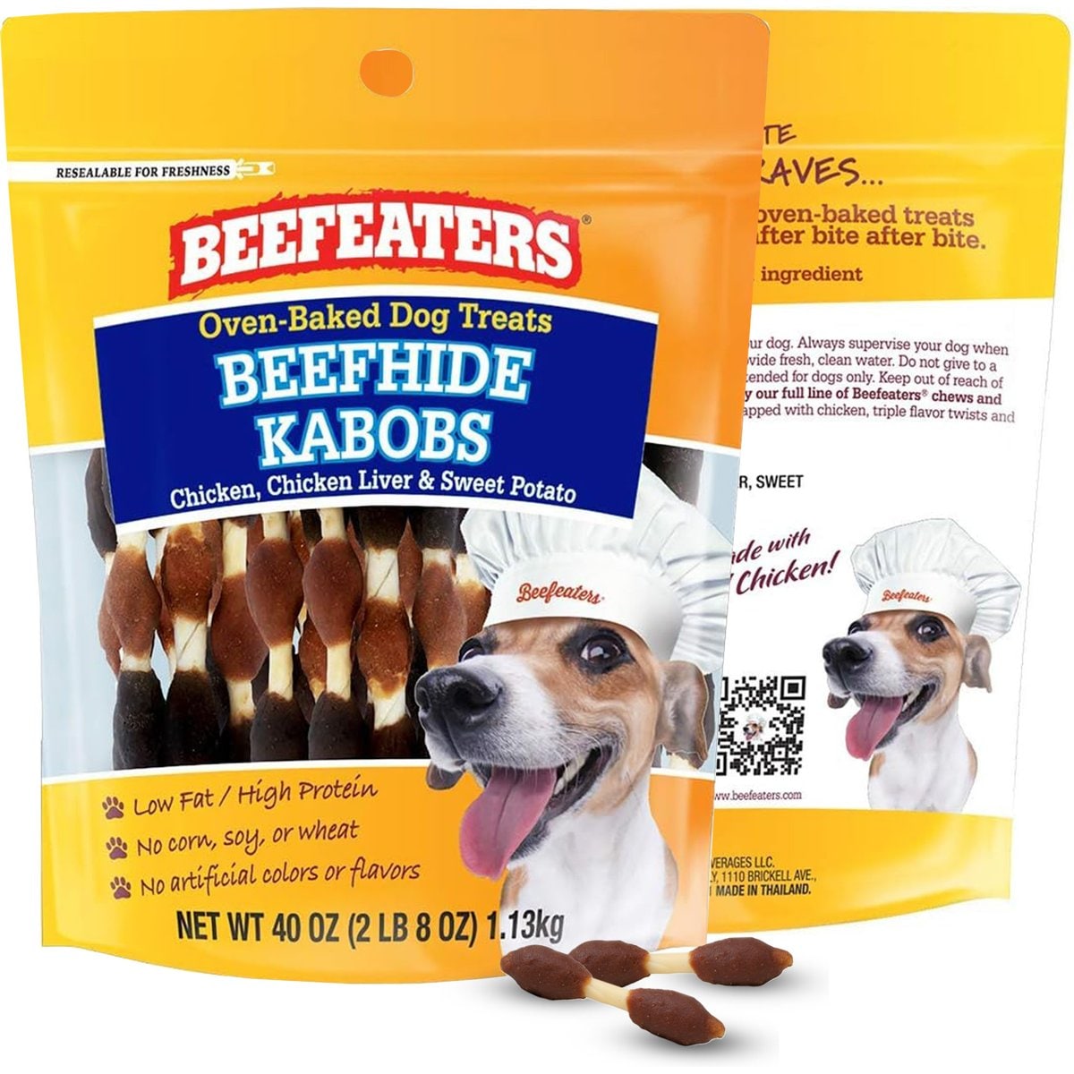 Beefeaters Beefhide Kabobs Real Chicken, Liver & Sweet Potato Rawhide Dog Chew, 40-oz bag