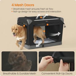 FEANDREA Collapsible Portable Oxford Fabric Soft-Sided Small Dog Crate with 4 Mesh Doors, Ink Black/Dove Gray, Large slide 2 of 6