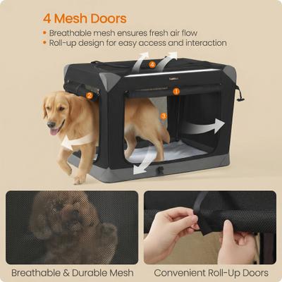Show full view: FEANDREA Collapsible Portable 36-in Oxford Fabric Soft-Sided Dog Crate with 4 Mesh Doors, Ink Black/Dove Gray, Large slide 4 of 6