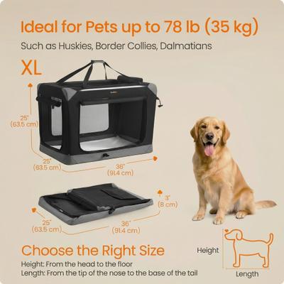 Show full view: FEANDREA Collapsible Portable 36-in Oxford Fabric Soft-Sided Dog Crate with 4 Mesh Doors, Ink Black/Dove Gray, Large slide 6 of 6