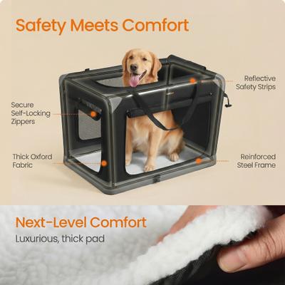 Show full view: FEANDREA Collapsible Portable 36-in Oxford Fabric Soft-Sided Dog Crate with 4 Mesh Doors, Ink Black/Dove Gray, Large slide 5 of 6