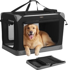 FEANDREA Collapsible Portable 36-in Oxford Fabric Soft-Sided Dog Crate with 4 Mesh Doors, Ink Black/Dove Gray, Large