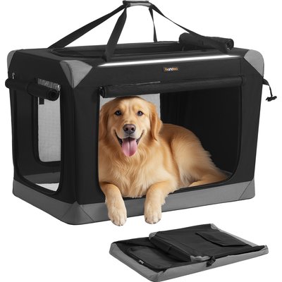 FEANDREA FEANDREA Collapsible Portable Oxford Fabric Soft Dog Crate with 4 Mesh Doors, Ink Black/Dove Gray, Large: 36-in