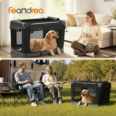 Show full view: FEANDREA Collapsible Portable 36-in Oxford Fabric Soft-Sided Dog Crate with 4 Mesh Doors, Ink Black/Dove Gray, Large slide 2 of 6