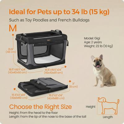 Show full view: FEANDREA Collapsible Portable 24-in Soft-Sided SmallDog Crate with 4 Mesh Doors, Ink Black, Small slide 6 of 7