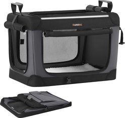 FEANDREA Collapsible Portable 24-in Soft-Sided SmallDog Crate with 4 Mesh Doors, Ink Black, Small