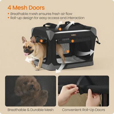 Show full view: FEANDREA Collapsible Portable 24-in Oxford Fabric Soft-Sided Small Dog Crate with 4 Mesh Doors, Ink Black/Dove Gray, Small slide 4 of 6