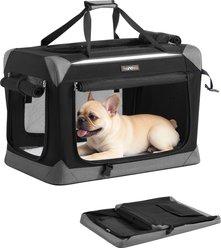 FEANDREA Collapsible Portable 24-in Oxford Fabric Soft-Sided Small Dog Crate with 4 Mesh Doors, Ink Black/Dove Gray, Small