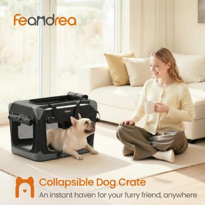 Show full view: FEANDREA Collapsible Portable 24-in Oxford Fabric Soft-Sided Small Dog Crate with 4 Mesh Doors, Ink Black/Dove Gray, Small slide 2 of 6