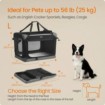 Show full view: FEANDREA Collapsible Portable 30-in Oxford Fabric Soft-Sided Crate for Medium Dogs with 4 Mesh Doors, Ink Black/Dove Gray, Medium slide 6 of 6