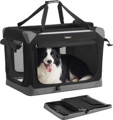 FEANDREA Collapsible Portable 30-in Oxford Fabric Soft-Sided Crate for Medium Dogs with 4 Mesh Doors, Ink Black/Dove Gray, Medium