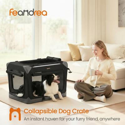 Show full view: FEANDREA Collapsible Portable 30-in Oxford Fabric Soft-Sided Crate for Medium Dogs with 4 Mesh Doors, Ink Black/Dove Gray, Medium slide 2 of 6
