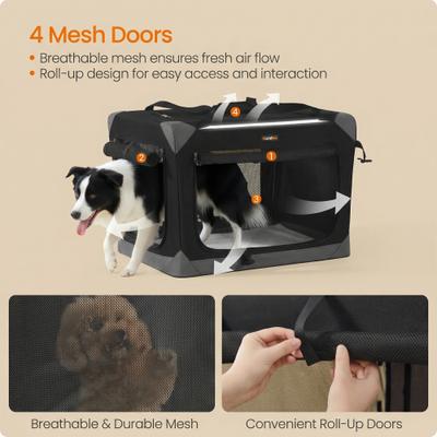 Show full view: FEANDREA Collapsible Portable 30-in Oxford Fabric Soft-Sided Crate for Medium Dogs with 4 Mesh Doors, Ink Black/Dove Gray, Medium slide 4 of 6