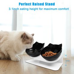 Decflow Tilted Neck-Friendly Stand Raised Double Food & Water Bowl for Cats & Small Dogs, Black slide 2 of 7