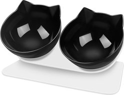 Decflow Tilted Neck-Friendly Stand Raised Double Food & Water Bowl for Cats & Small Dogs, Black