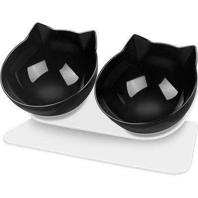 Decflow Decflow Tilted Neck-Friendly Stand Raised Double Food & Water Bowl for Cats & Small Dogs, Black