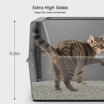 Show full view: Ptlom Stainless Steel High Sides Cat Litter Box with Lid, Medium: 11.8-in slide 2 of 6