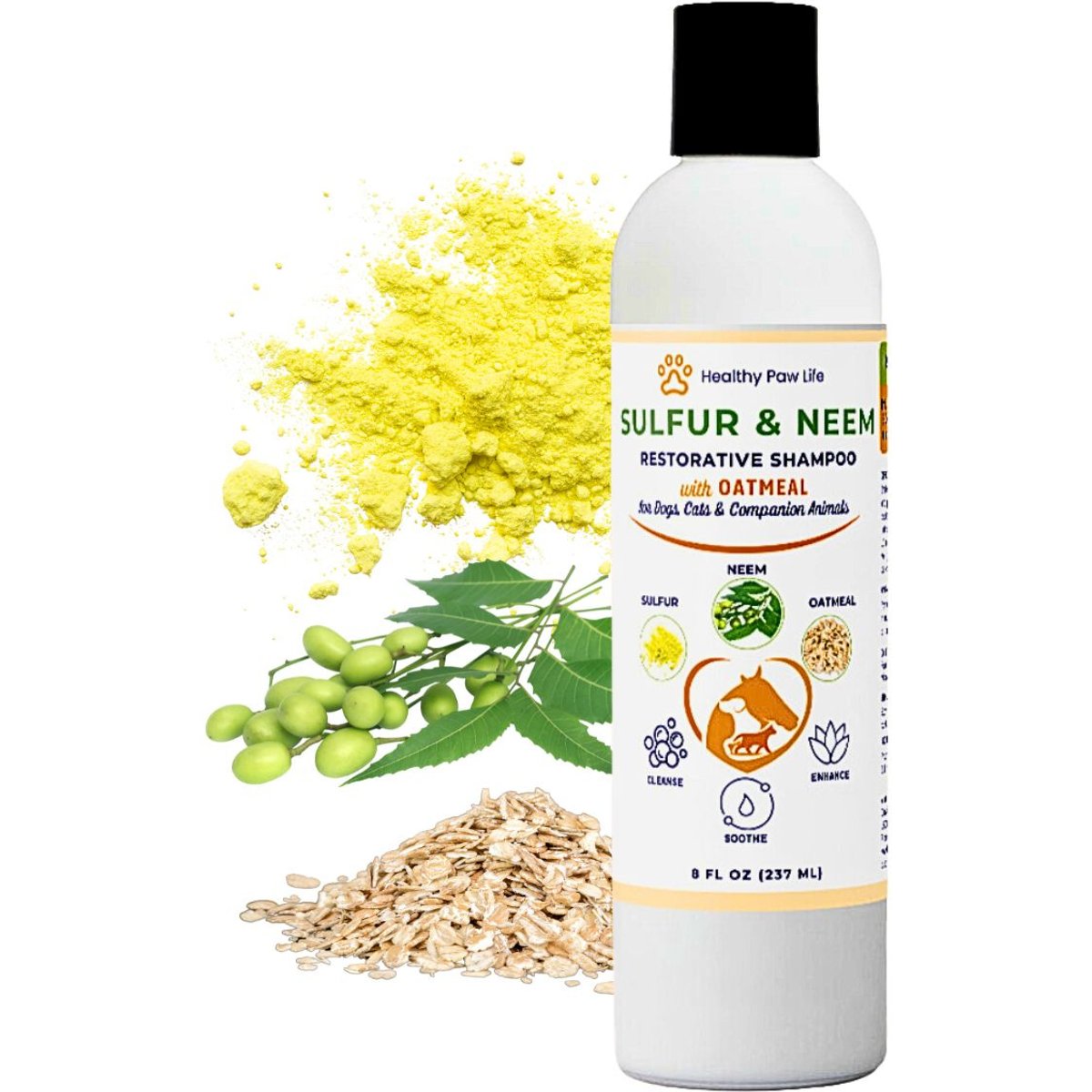Healthy Paw Life Sulfur & Neem Restorative Flea & Tick Shampoo for Dogs & Cats with Oatmeal, 8-fl oz bottle