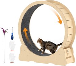 YODOLLA 41.3-in Indoor Cat Wheel with Detachable Carpeted Runway, Large, Natural