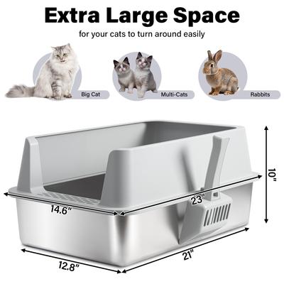 Show full view: FUTAM High Sided Stainless Steel & Metal Cat Litter Box with Lid, X-Large, 2 count slide 2 of 8