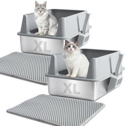 FUTAM High Sided Stainless Steel & Metal Cat Litter Box with Lid, X-Large, 2 count